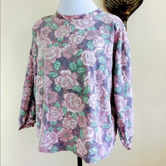 Vintage 90’s Floral Rose Crew Neck Sweatshirt M/L - Picture 3 of 6